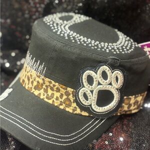 Black Cap with Leopard Print and Paw Patch